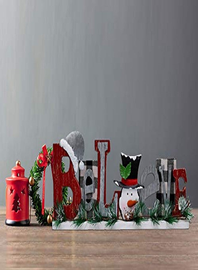 Linfevisi Christmas Wood Believe Sign Decor Believe Christmas Sign Decor Wooden Words Signs Rustic Free Standing Believe Block Sign Tabletop Wood Cutout Letter Sign for Home Decor Christmas Table Decorations - Image 3